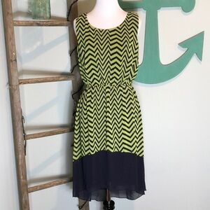 Navy and green chiffon chevron dress